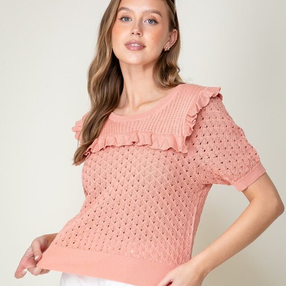 LUMIERE RUFFLE KNIT SWEATER TOP - Picture 1 of 5